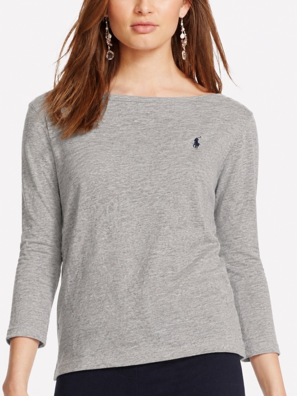 Polo Ralph Lauren Boatneck 3/4 Sleeve T-Shirt Top Embroidered Logo Blue Pony